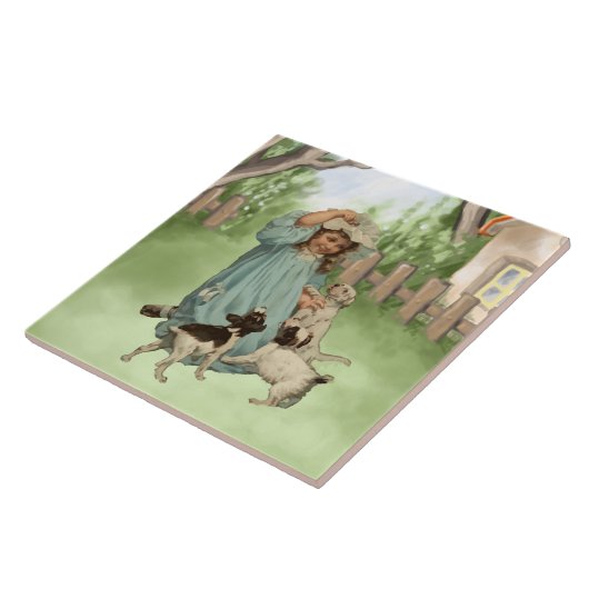  kind met terrier-honden tegeltje (Zijkant)
