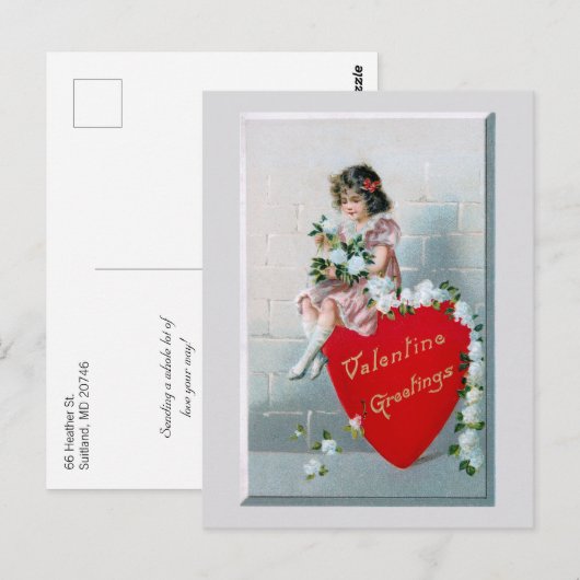  Kind met Valentijn Groeten op rood hart Briefkaart (Voorkant / Achterkant)