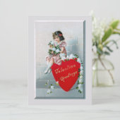  Kind met Valentijn Groeten op rood hart Feestdagenkaart (Staand voorkant)