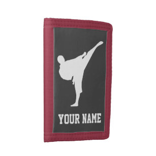 Kind met vechtsport karate schoppen logo drievoud portemonnee