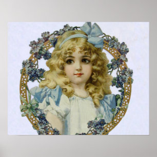 kind met Victoriaans blauwe poot en bloemen Poster