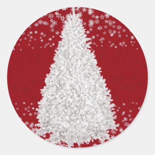 Kind met witte kerstbomen, rode feestjes ronde sticker (Voorkant)