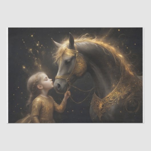 Kind met Zwarte Paard Decoupage Tissuepapier (Voorkant)