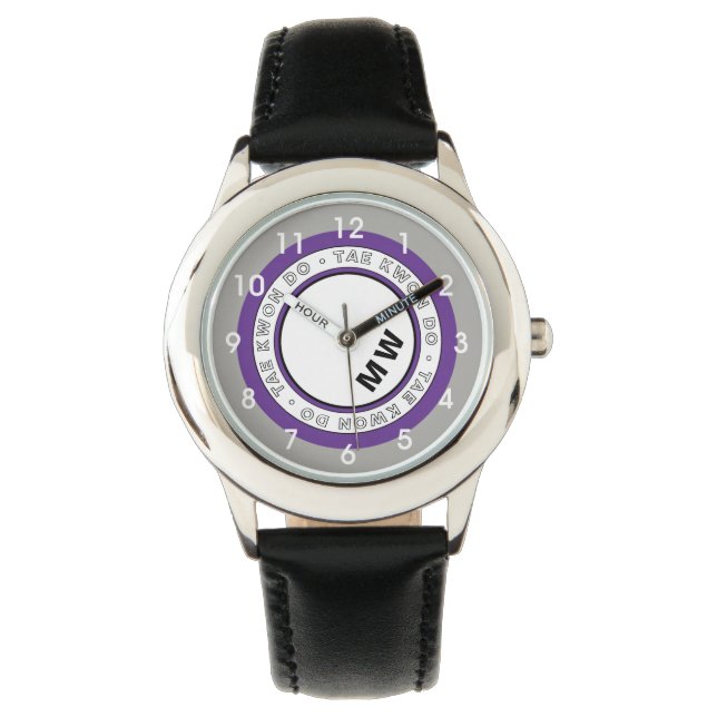 Kind Monogram tabblad Kwon Do Text Circle Watch Horloge (Voorkant)