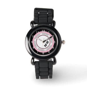 Kind Monogram Tennis Tekstcirkel Bekijk roze Horloge