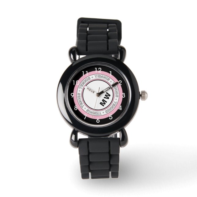 Kind Monogram Tennis Tekstcirkel Bekijk roze Horloge (Voorkant)