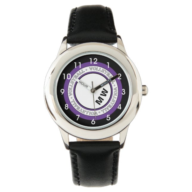 Kind Monogram Volleyball Tekstcirkel volgen Horloge (Voorkant)