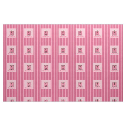 Kind Monogrammed "M" Pink Moose Stof (Fat Quarter)