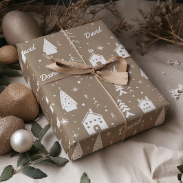 Kind Naam Bruin Ambacht Kerstmis Cadeaupapier