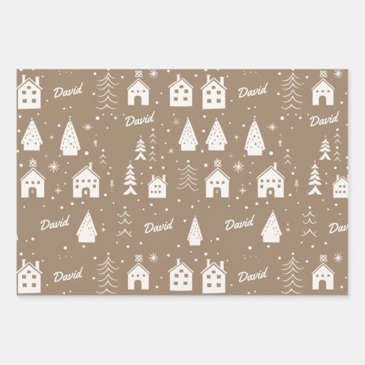 Kind Naam Bruin Ambacht Kerstmis Inpakpapier Vel (Voorkant)