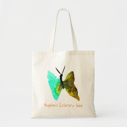 Kind naam schattige aqua butterfly-bibliotheektas tote bag (Voorkant)