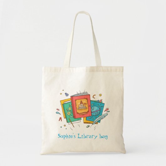 Kind naam schattige bibliotheektas tote bag (Voorkant)