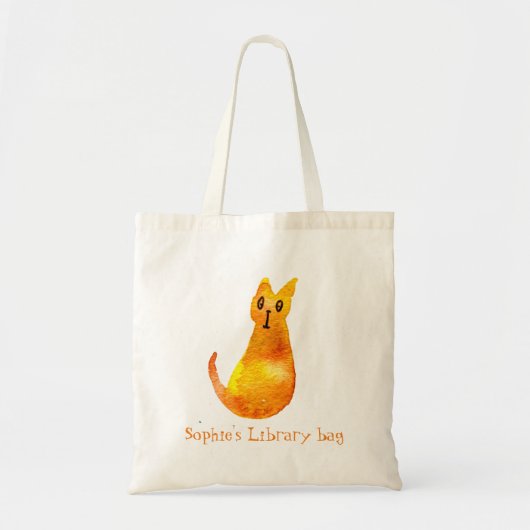 Kind naam schattige gemberkat bibliotheektas tote bag (Voorkant)