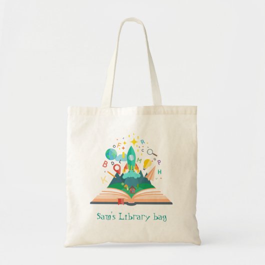 Kind naam schattige kofferbibliotheektas tote bag (Voorkant)