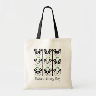 Kind naam schattige panda-bibliotheektas tote bag