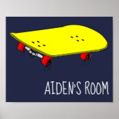 Kind naam slaapkamer kunst Gele skateboard cool te Poster (Voorkant)