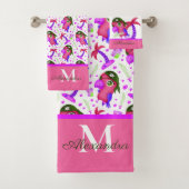 Kind Nautical Pink Paars Pirate Parrot Bad Handdoek (Insitu)