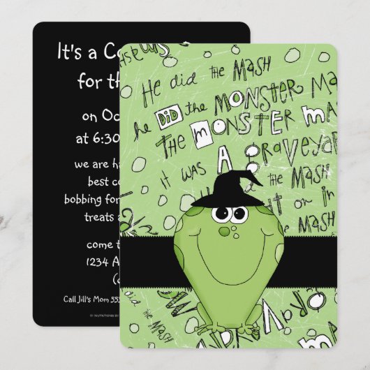 Kind nodigt Groene Monster van de Uitnodiging van  (Voorkant / Achterkant)