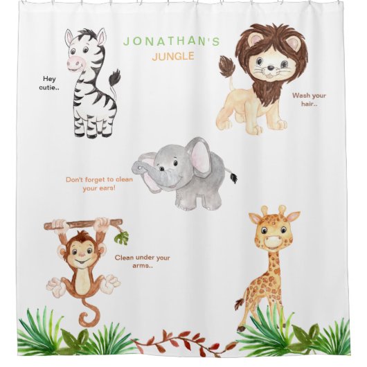 Kind Oerwoud Dieren Grappige aangepaste naam Wit Douchegordijn (Voorkant)