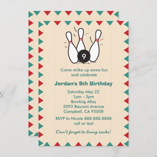 Kind of Volwassenen Retro Bowling Verjaardagsfeest Kaart (Voorkant / Achterkant)