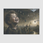 Kind Onder Regen Surrealistisch Decoupage Toneel Tissuepapier (Voorkant)
