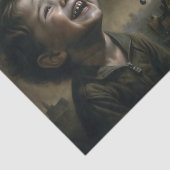 Kind Onder Regen Surrealistisch Decoupage Toneel Tissuepapier (Detail)