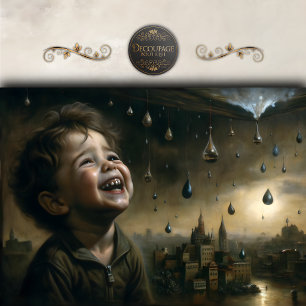 Kind Onder Regen Surrealistisch Decoupage Toneel Tissuepapier