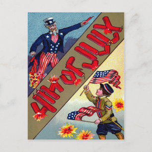 Kind Oom Sam Amerikaanse Vlag Vuurwerk Briefkaart