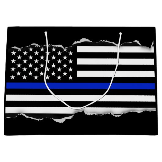 Kind op Blauwe lijn Amerikaanse vlag zwart Large Cadeautasje (Voorkant)