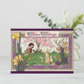  kind op een paaseihunt met dieren (Staand voorkant)