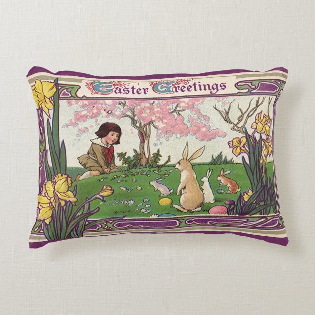  kind op een paaseihunt met dieren accent kussen (Voorkant)