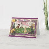  kind op een paaseihunt met dieren feestdagen kaart (Voorkant)