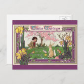  kind op een paaseihunt met dieren feestdagenkaart (Voorkant / Achterkant)