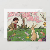  kind op een paaseihunt met dieren feestdagenkaart (Voorkant / Achterkant)