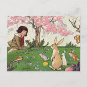  kind op een paaseihunt met dieren feestdagenkaart (Voorkant)