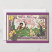  kind op een paaseihunt met dieren feestdagenkaart (Voorkant)