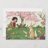  kind op een paaseihunt met dieren feestdagenkaart (Voorkant)