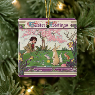  kind op een paaseihunt met dieren keramisch ornament