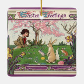 kind op een paaseihunt met dieren keramisch ornament (Achterkant)