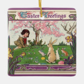 kind op een paaseihunt met dieren keramisch ornament (Voorkant)