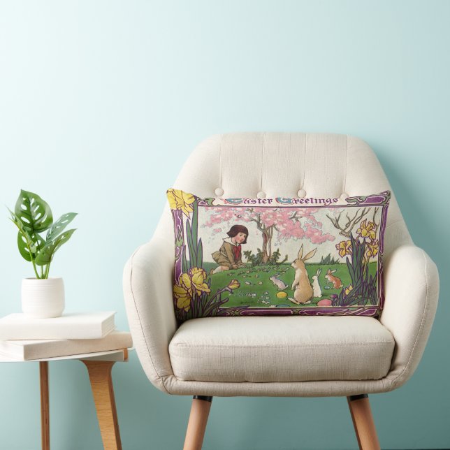  kind op een paaseihunt met dieren kussen (Stoel)