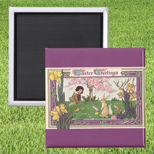  kind op een paaseihunt met dieren magneet