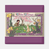  kind op een paaseihunt met dieren magneet (Voorkant)