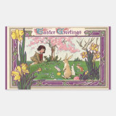 kind op een paaseihunt met dieren rechthoekige sticker (Voorkant)