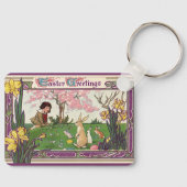  kind op een paaseihunt met dieren sleutelhanger (Voorkant)