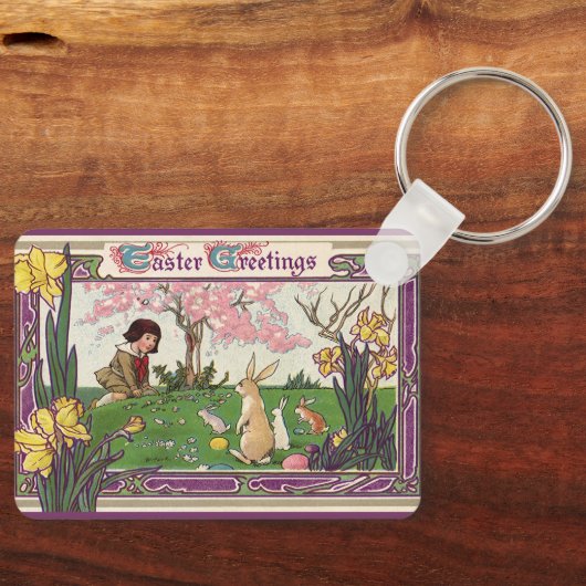  kind op een paaseihunt met dieren sleutelhanger (Voorkant)