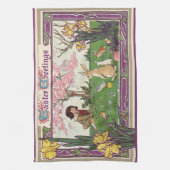  kind op een paaseihunt met dieren theedoek (Verticaal)