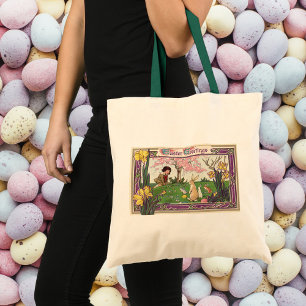  kind op een paaseihunt met dieren tote bag