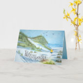 Kind op een strand schilderen kaart (Gele Bloem)