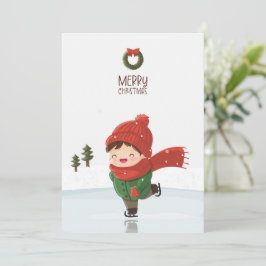 Kind op het ijs schaatsen met Kerstmis Feestdagenkaart